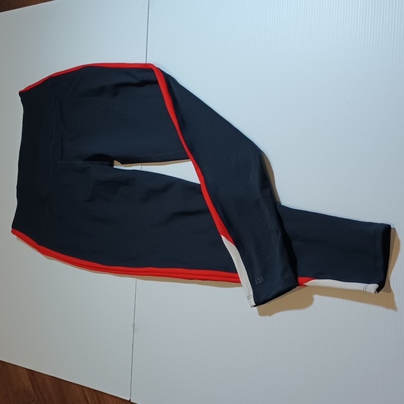 Splits59 Pants - Split59 Black With Red and White Side Stripe High Rise Ankle Crop Leggings A21